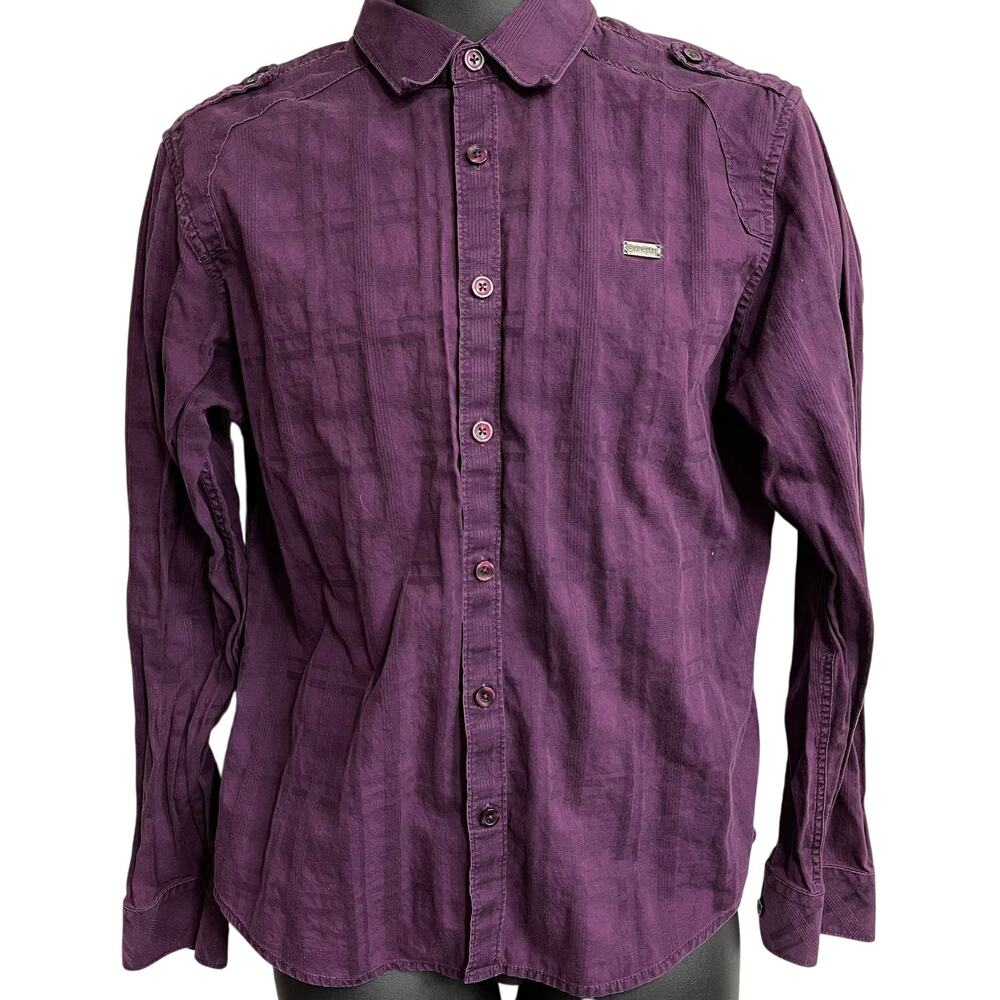 Guess Shirt Men Size M Purple Long Sleeve 100% Cotton Preppy Retro Y2K Button Up